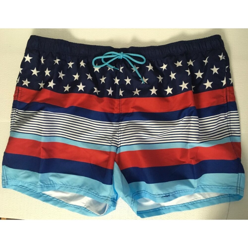 Celebrate Swim Shorts Men Size 3XL Red White Blue Stripes Stars Patriotic New